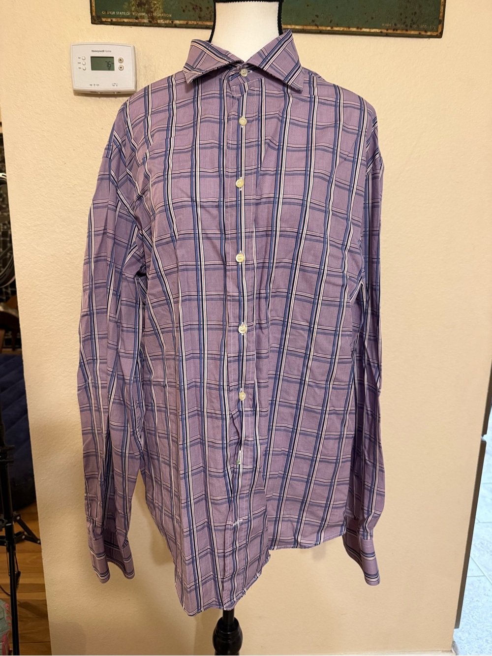 ETRO Milano Dress Shirt Mens Purple Striped Button Up Long Sleeve Italy Plaid